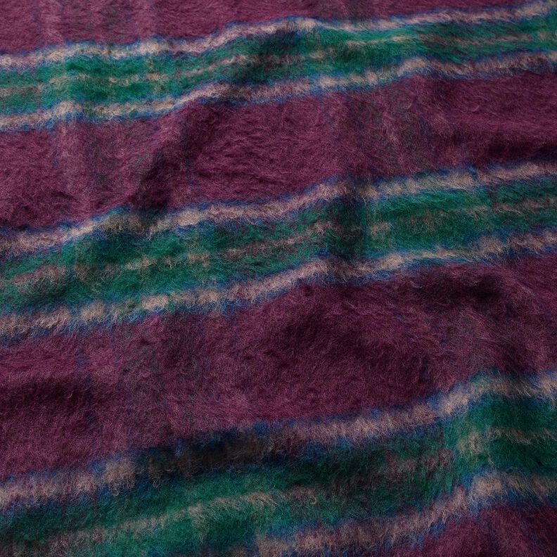 Tissu pour manteau Mélange de laine tissu brossé à carreaux – merlot/sapin bleu, image number 2
