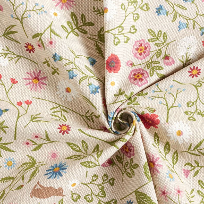 Tissu de décoration Semi-panama Animaux de la forêt et fleurs – nature/vert, image number 3