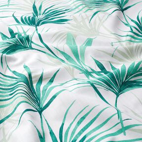 Tissu de décoration Panama Palmwedel – blanc/vert émeraude, 