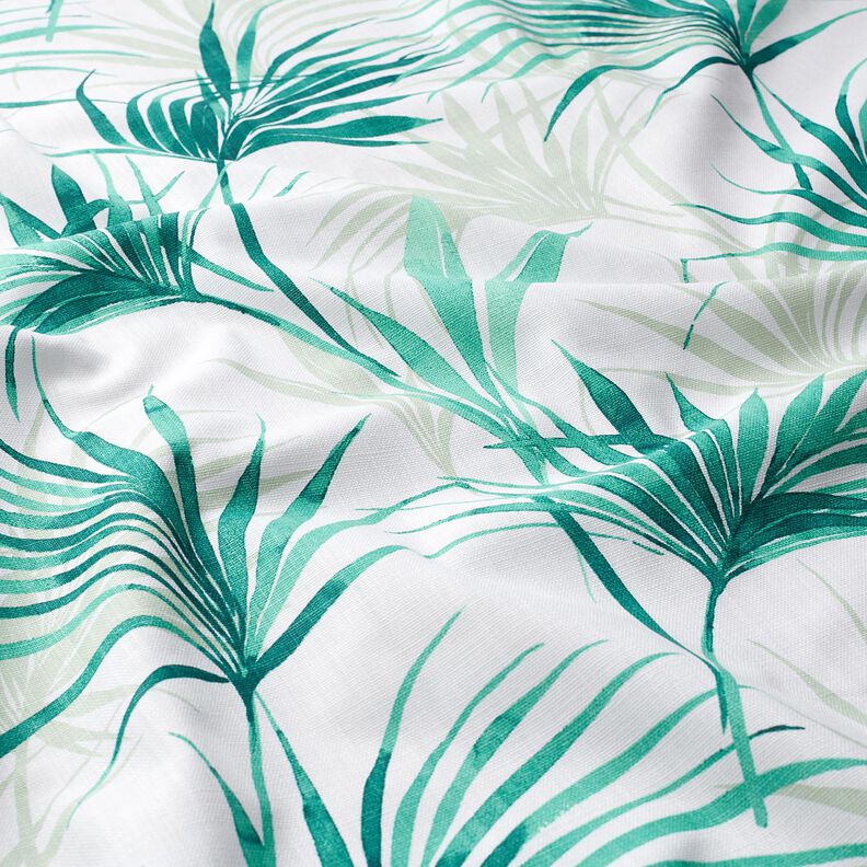 Tissu de décoration Panama Palmwedel – blanc/vert émeraude, image number 2
