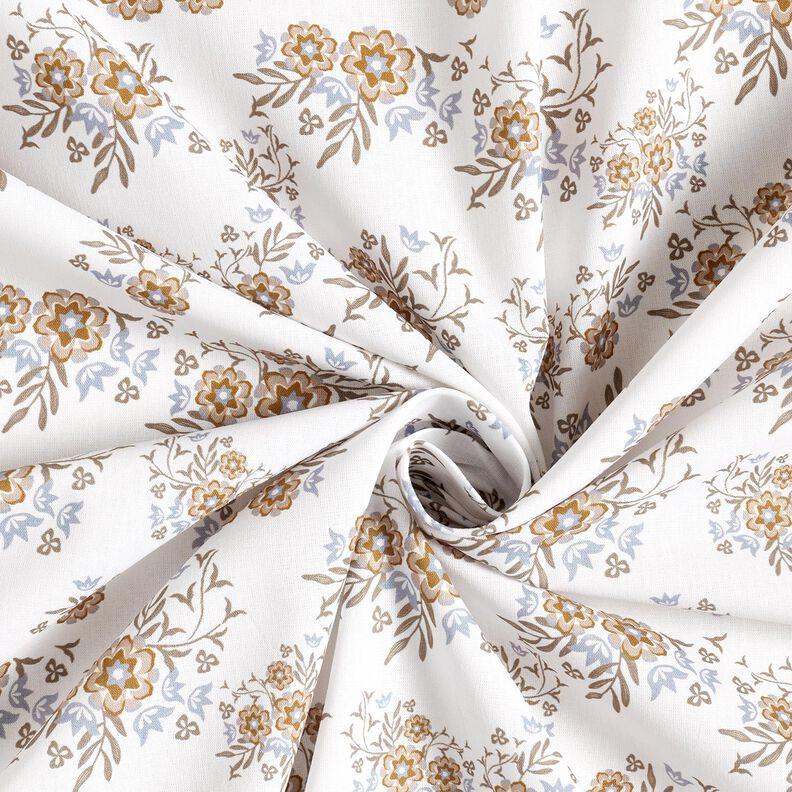 Popeline coton bouquets de fleurs délicats – blanc/marron clair, image number 3
