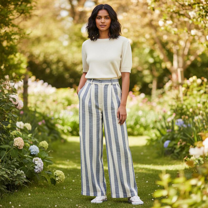 M&eacute;lange de Lin &agrave; rayures &ndash; naturel/bleu marine,  image number 5