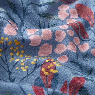 Jersey coton branches de fleurs – bleu acier, 