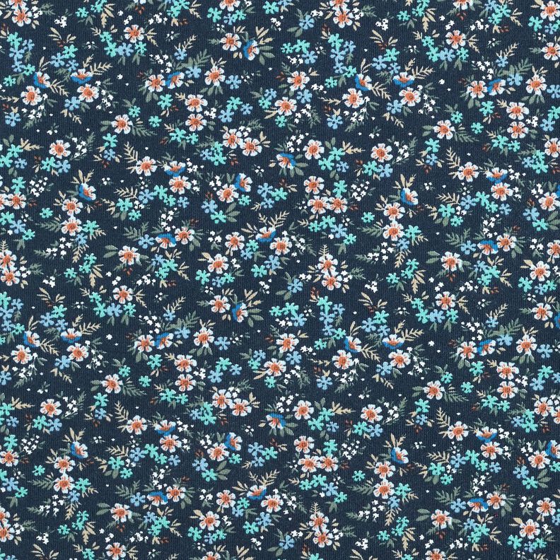 Jersey coton Mer de fleurs – bleu nuit/eucalyptus,  image number 1
