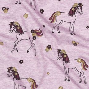 Jersey coton Cheval fleuri pailleté | Poppy Fabrics – violet pastel/or, 