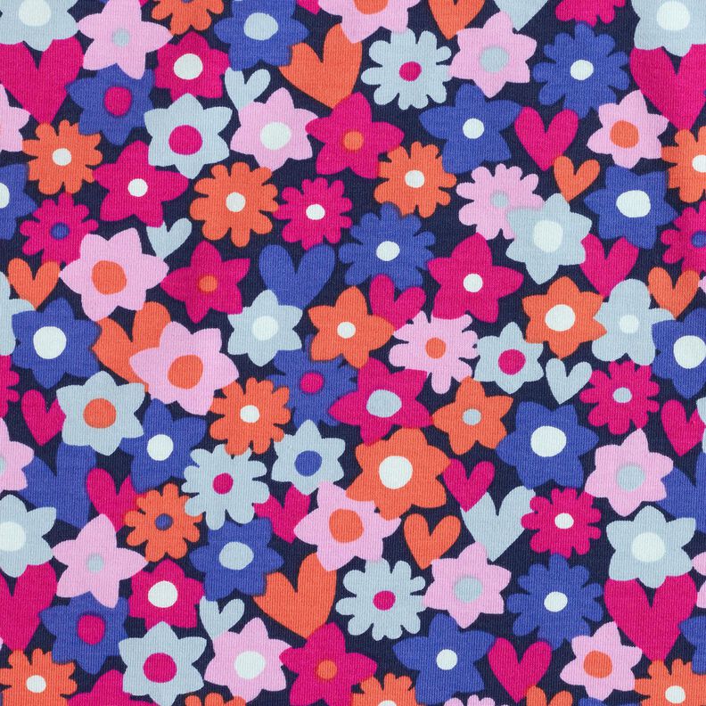 Jersey coton Fleurs colorées | Poppy Fabrics – bleu nuit,  image number 1