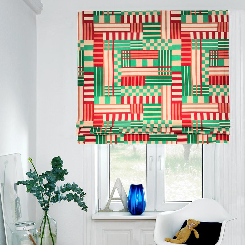 Tissu de décoration Semi-panama Formes modernes – vert genévrier/rouge foncé,  image number 8