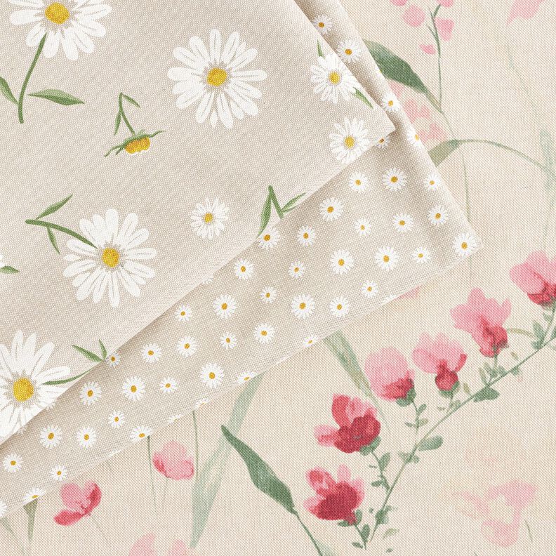 Tissu de décoration Semi-panama Fleurs de freesia – nature/myrtille,  image number 5