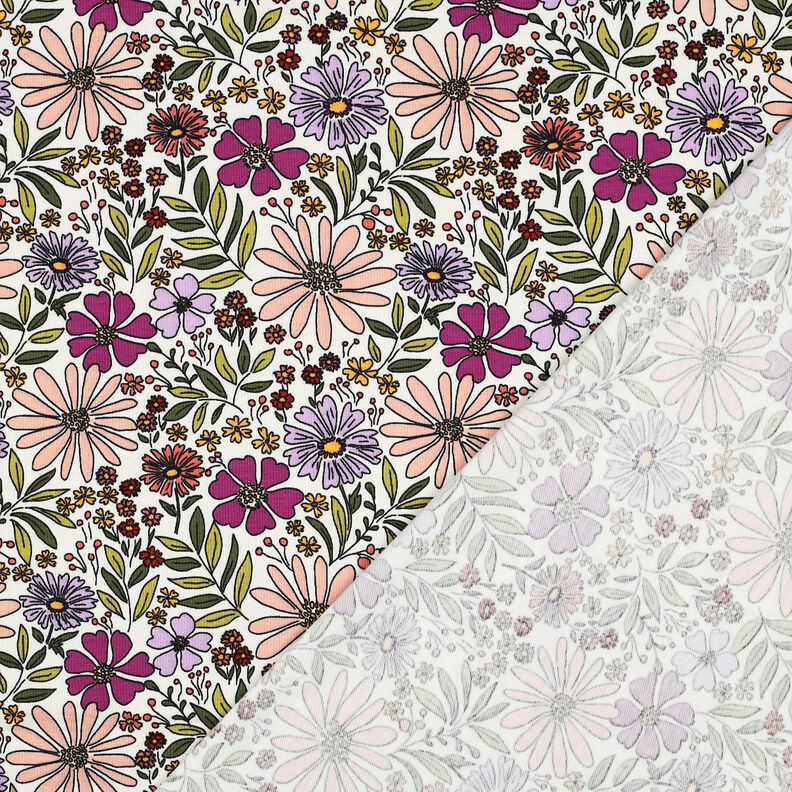 Jersey coton Mer de fleurs | Poppy Fabrics – écru/mauve,  image number 4