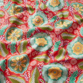 Tissu en coton Cretonne Fleurs Mandala – rouge feu/menthe poivrée, 