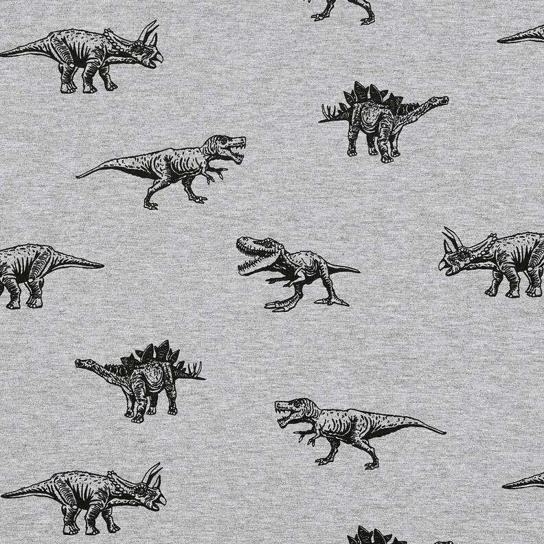 French Terry Sweat d’été Dinosaures – argent/noir,  image number 1