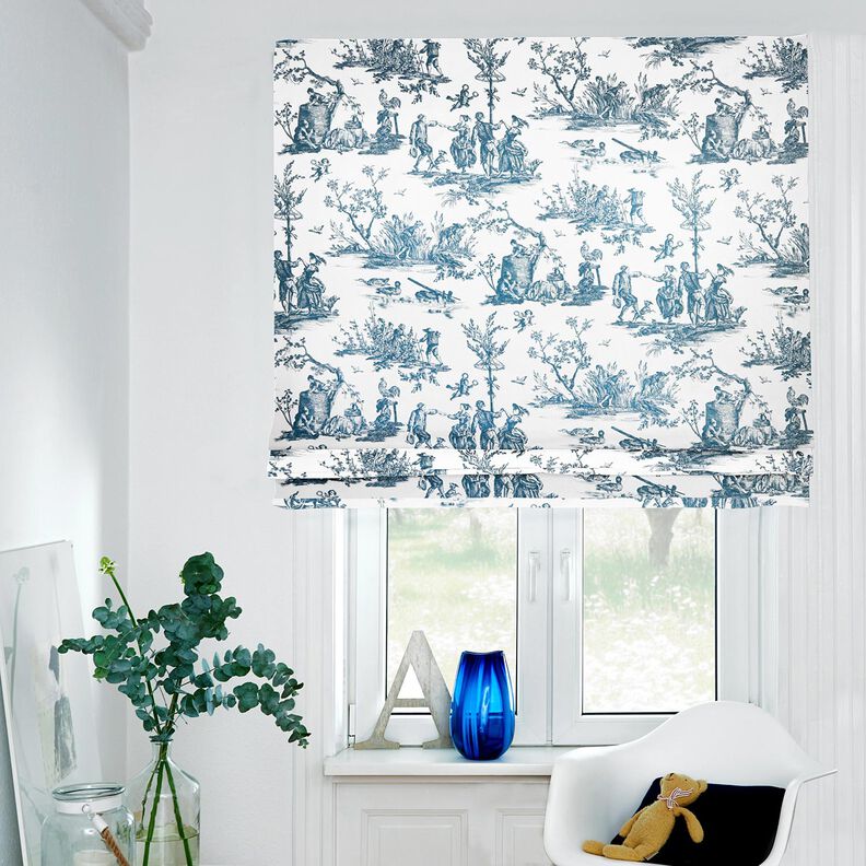 Tissu de décoration Semi-panama Joyeux danseurs 280 cm – bleu océan/blanc,  image number 6