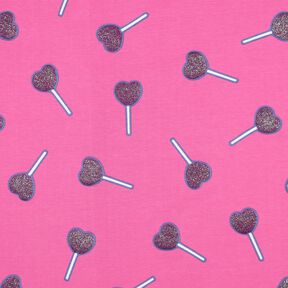 Jersey coton Sucettes en forme de cœur à paillettes | Poppy Fabrics – rose vif, 
