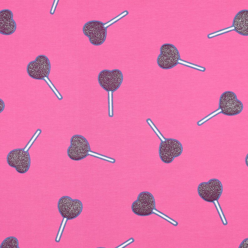 Jersey coton Sucettes en forme de cœur à paillettes | Poppy Fabrics – rose vif, image number 1