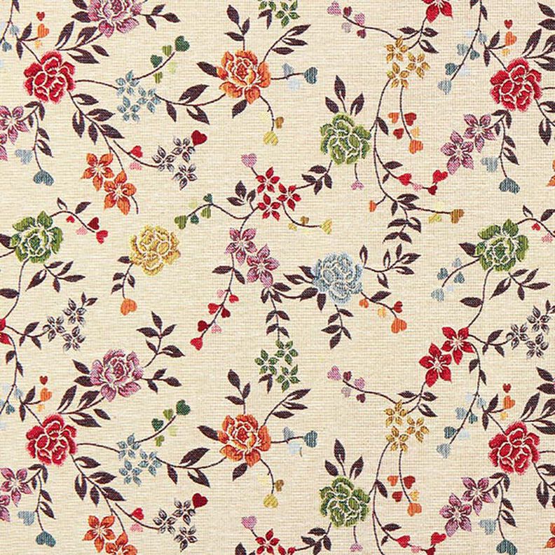 Tissu de décoration Gobelin Vrilles de roses – beige clair/rouge,  image number 1