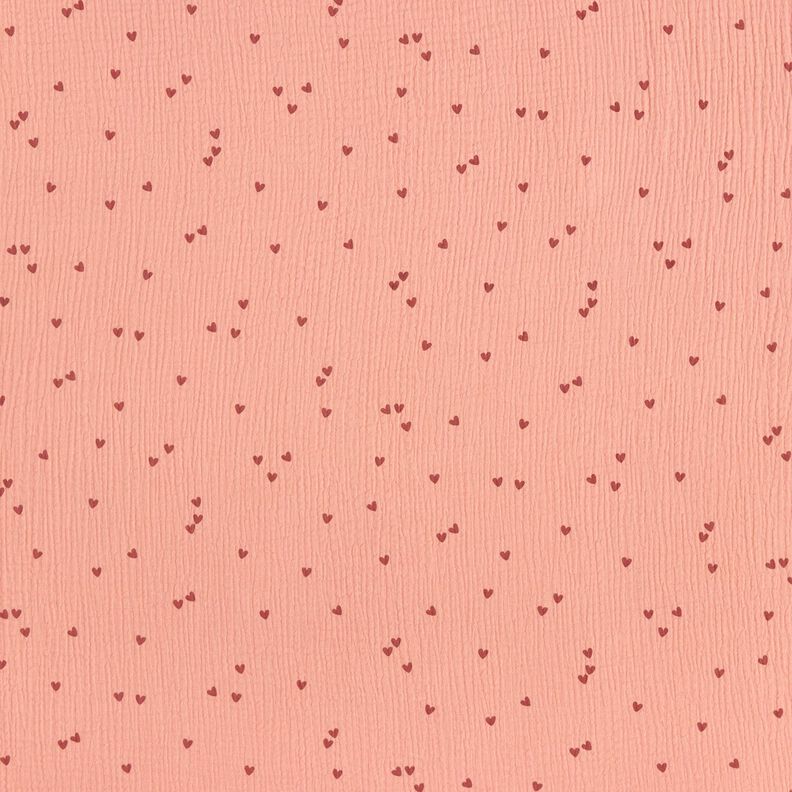 Tissu double gaze de coton Cœurs parsemés – vieux rose foncé/bordeaux,  image number 1