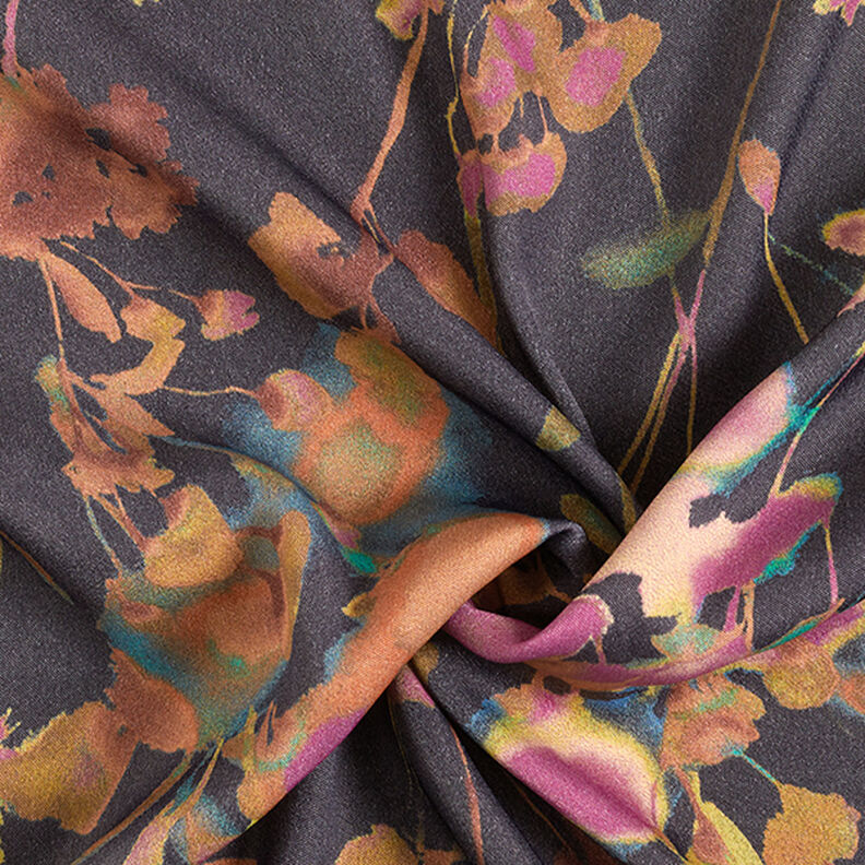 Viscose mélangé Fleurs en aquarelle – bleu noir, image number 3
