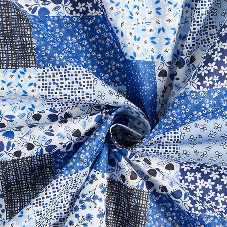 Tissu en coton Cretonne look patchwork – blanc/bleu,  image number 4