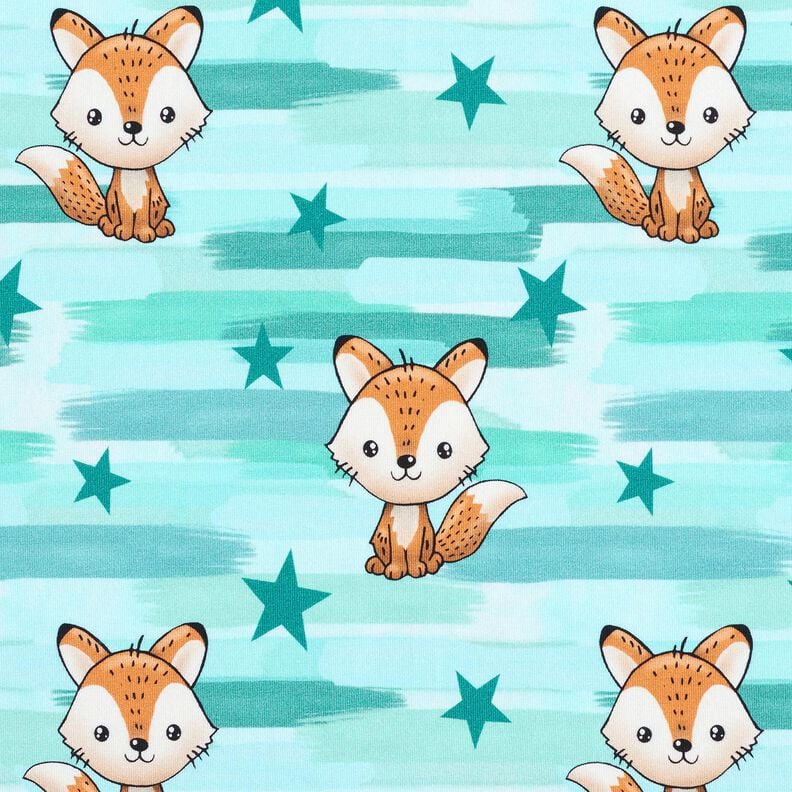 Jersey coton Renard à rayures | Glitzerpüppi – bleu aqua/orange pêche,  image number 1