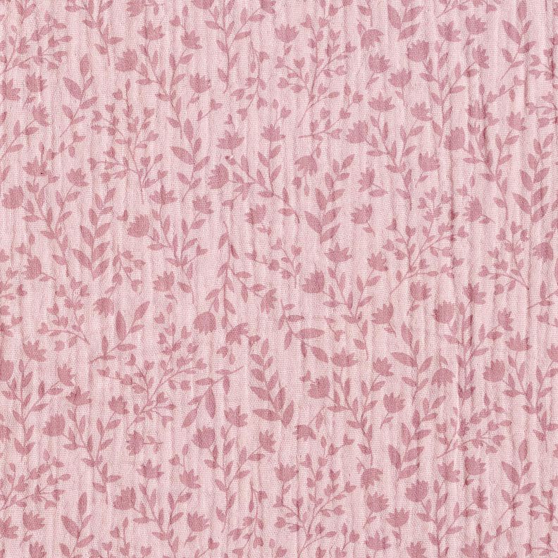 Tissu double gaze de coton vrilles de fleurs bicolores – vieux rose clair, image number 1