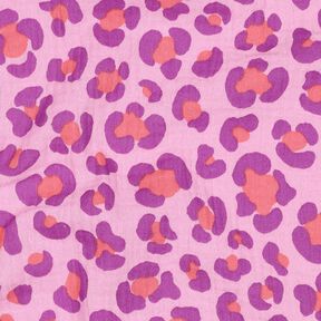 Tissu double gaze de coton imprimé léopard coloré | Poppy Fabrics – violet pastel/lilas rouge, 