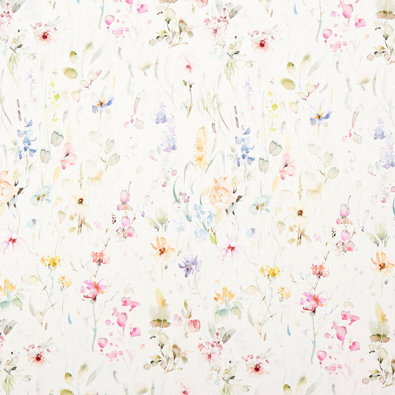Lin-coton mélangés Fleurs aquarelle – blanc,  image number 1