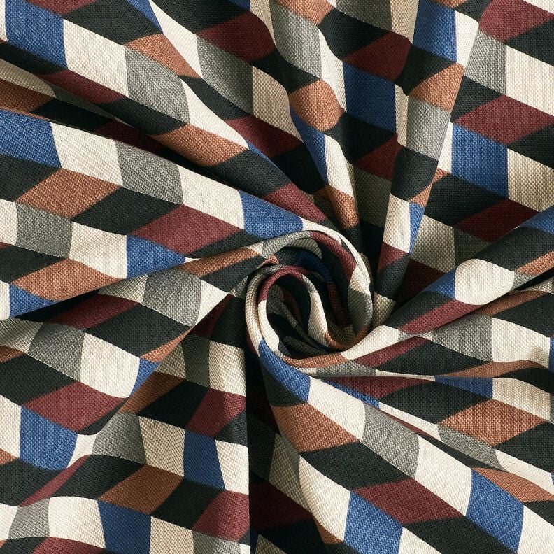 Tissu de décoration Semi-panama cubes minimalistes – nature/bleu,  image number 3