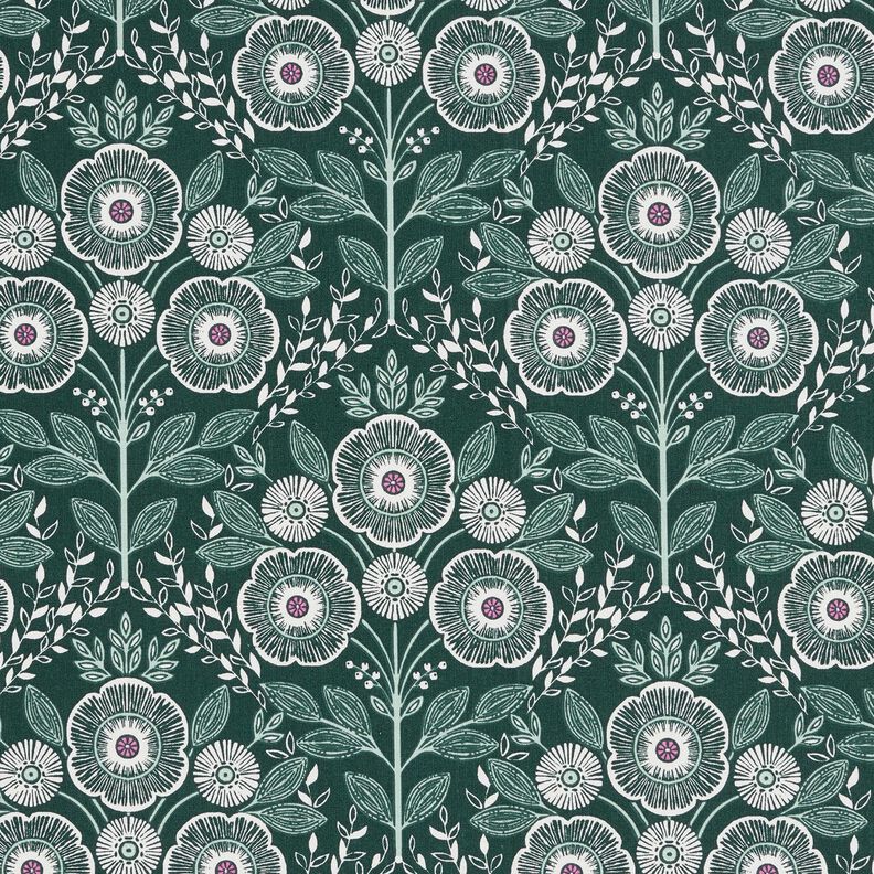 Tissu en coton Cretonne Vrilles de fleurs – sapin bleu/ivoire,  image number 1