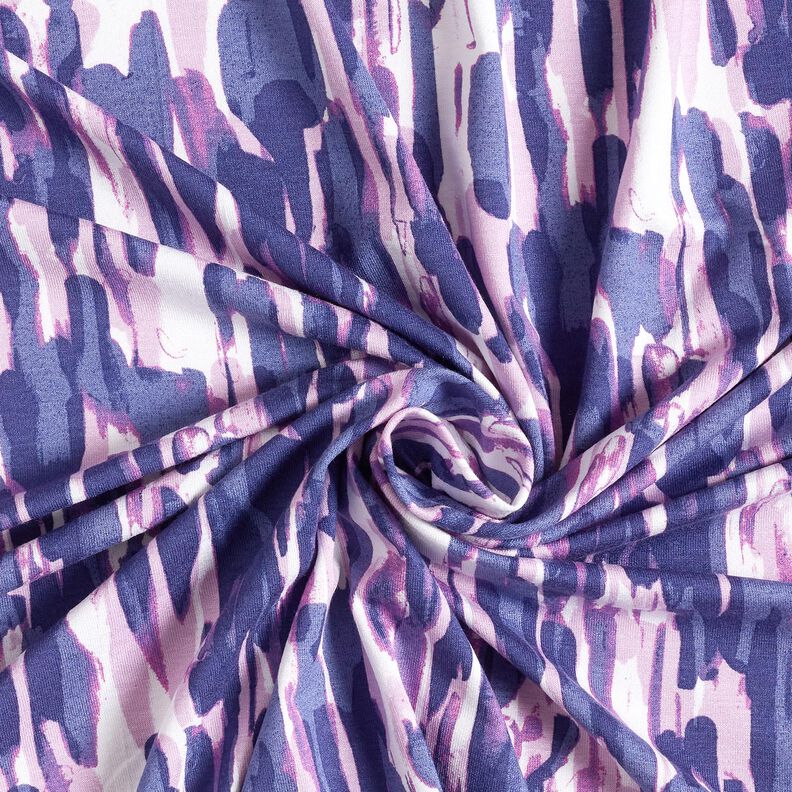 Jersey viscose Coups de pinceau – blanc/lilas bleu, image number 3