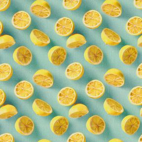 Tissu en coton Popeline citrons frais – eucalyptus/jaune citron, 