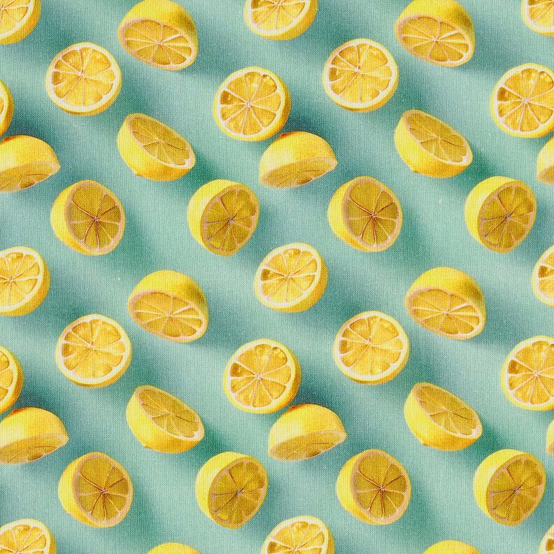 Tissu en coton Popeline citrons frais – eucalyptus/jaune citron,  image number 1