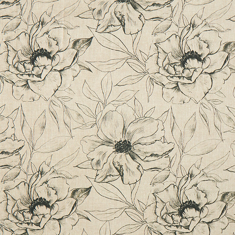 Tissu de décoration Semi-panama Fleurs dessinées – anémone/noir,  image number 1