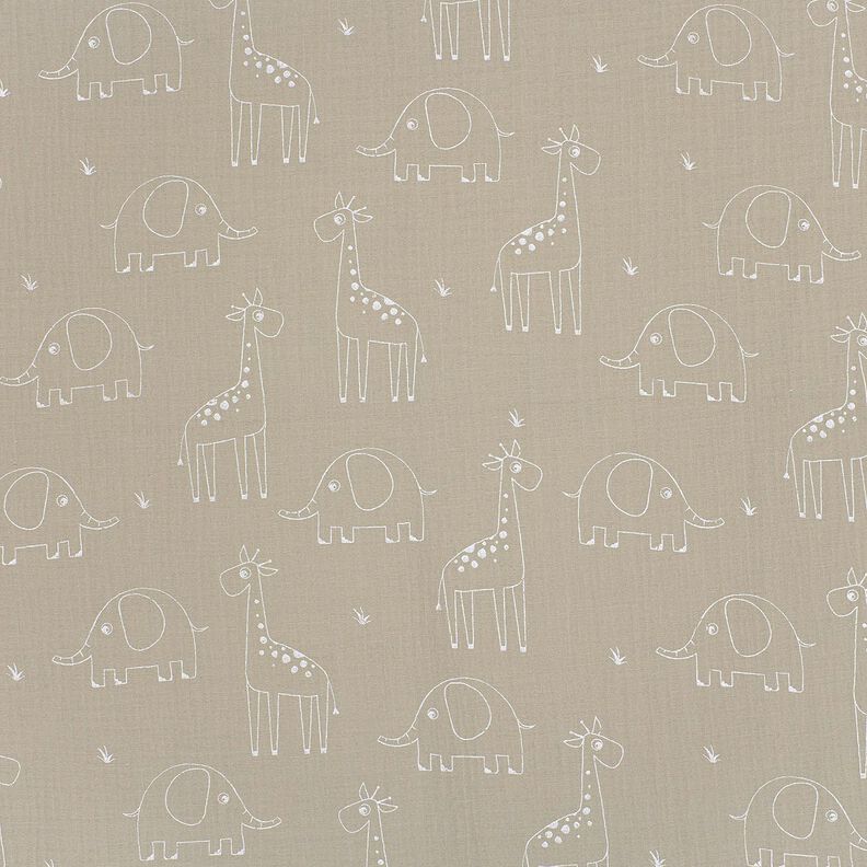 Tissu double gaze de coton Grands éléphants et girafes – gris soie,  image number 1