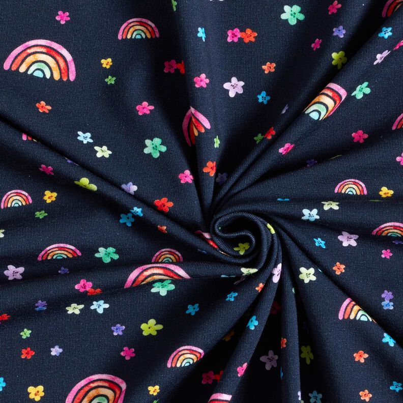 Jersey coton Fleurs colorées et arcs-en-ciel Impression numérique – bleu nuit/mélange de couleurs,  image number 3