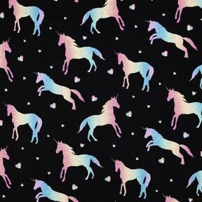 Jersey coton Licornes arc-en-ciel Impression numérique | Poppy Fabrics – noir, 