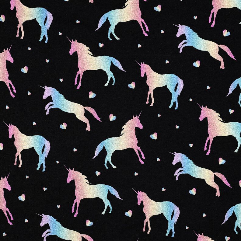 Jersey coton Licornes arc-en-ciel Impression numérique | Poppy Fabrics – noir, image number 1