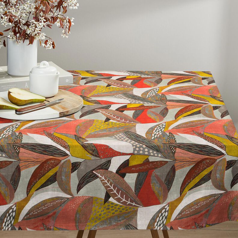 Tissu de décoration Semi-panama feuilles tropicales – moutarde/terre cuite,  image number 6