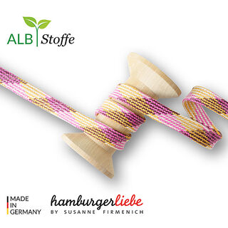 GOTS Cordon tressé bio TWIST ME Plaid [24 mm] | Albstoffe – jaune/rose, 