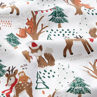 Popeline Animaux de la forêt fêtant Noël   – blanc, 