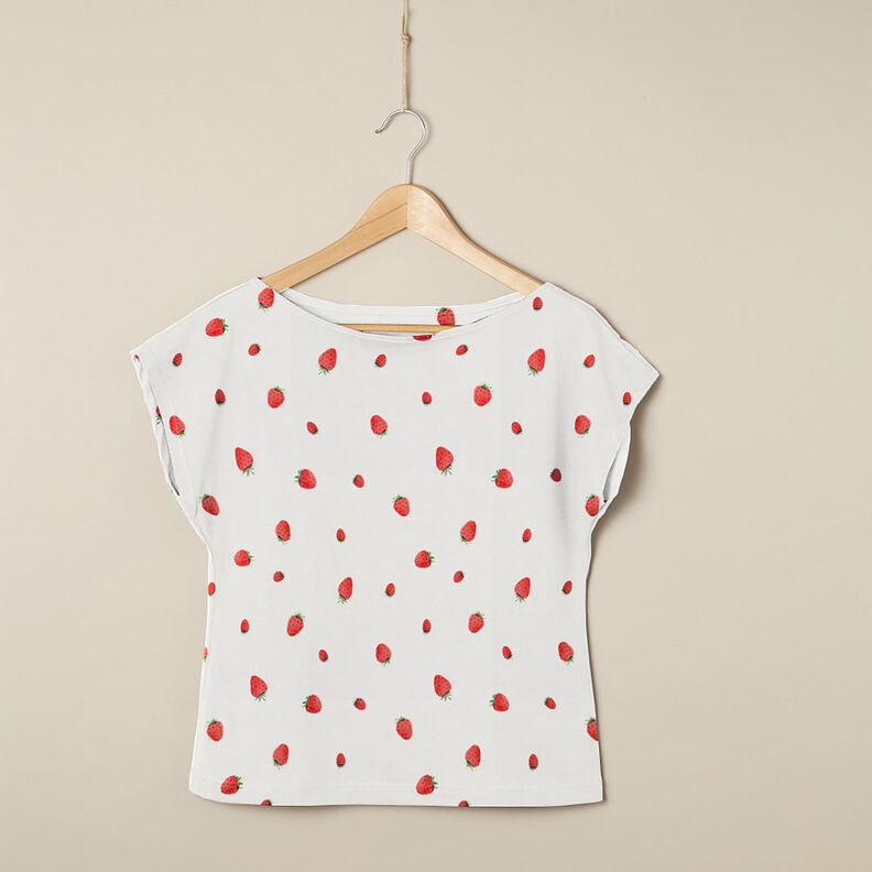 GOTS Jersey coton Fraises aquarelle Impression numérique – ivoire, image number 5