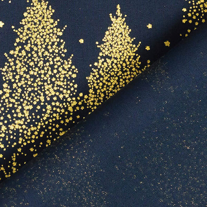 Tissu en coton Popeline Sapins avec poussière d’or – bleu nuit/or, image number 4