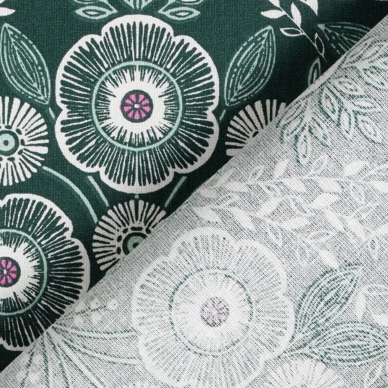 Tissu en coton Cretonne Vrilles de fleurs – sapin bleu/ivoire,  image number 4