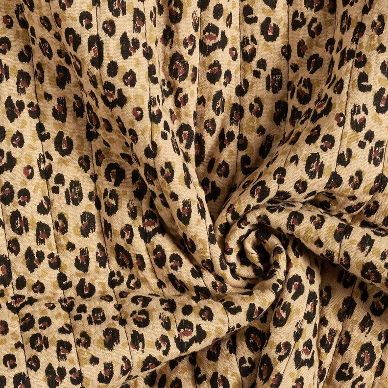 Tissu gaze de coton Tissu matelassé Imprimé lion – beige/noir, image number 4