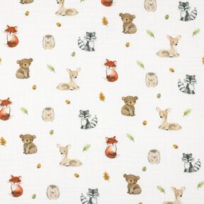 Tissu double gaze de coton Animaux de la forêt Impression numérique | Poppy Fabrics – blanc/terre, 