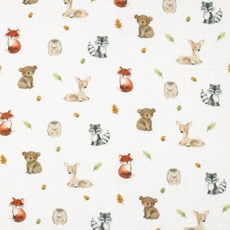 Tissu double gaze de coton Animaux de la forêt Impression numérique | Poppy Fabrics – blanc/terre,  image number 1