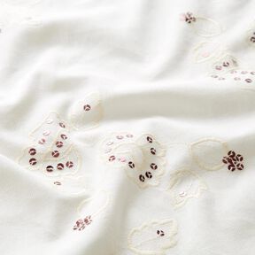 Velours à côtes fines avec fleurs en broderie et paillettes – crème, 