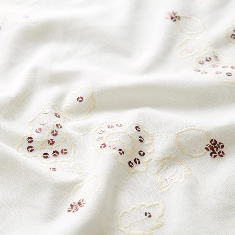 Velours à côtes fines avec fleurs en broderie et paillettes – crème,  image number 2