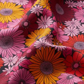 Tissu viscose Fleurs d’été – rouge feu/noir, 