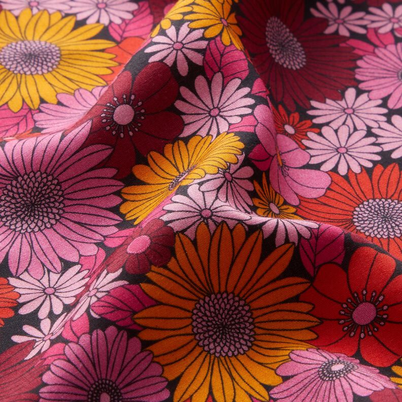 Tissu viscose Fleurs d’été – rouge feu/noir,  image number 2