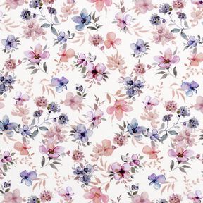 GOTS Jersey coton Fleurs aquarelle Impression numérique – écru/violet pastel, 